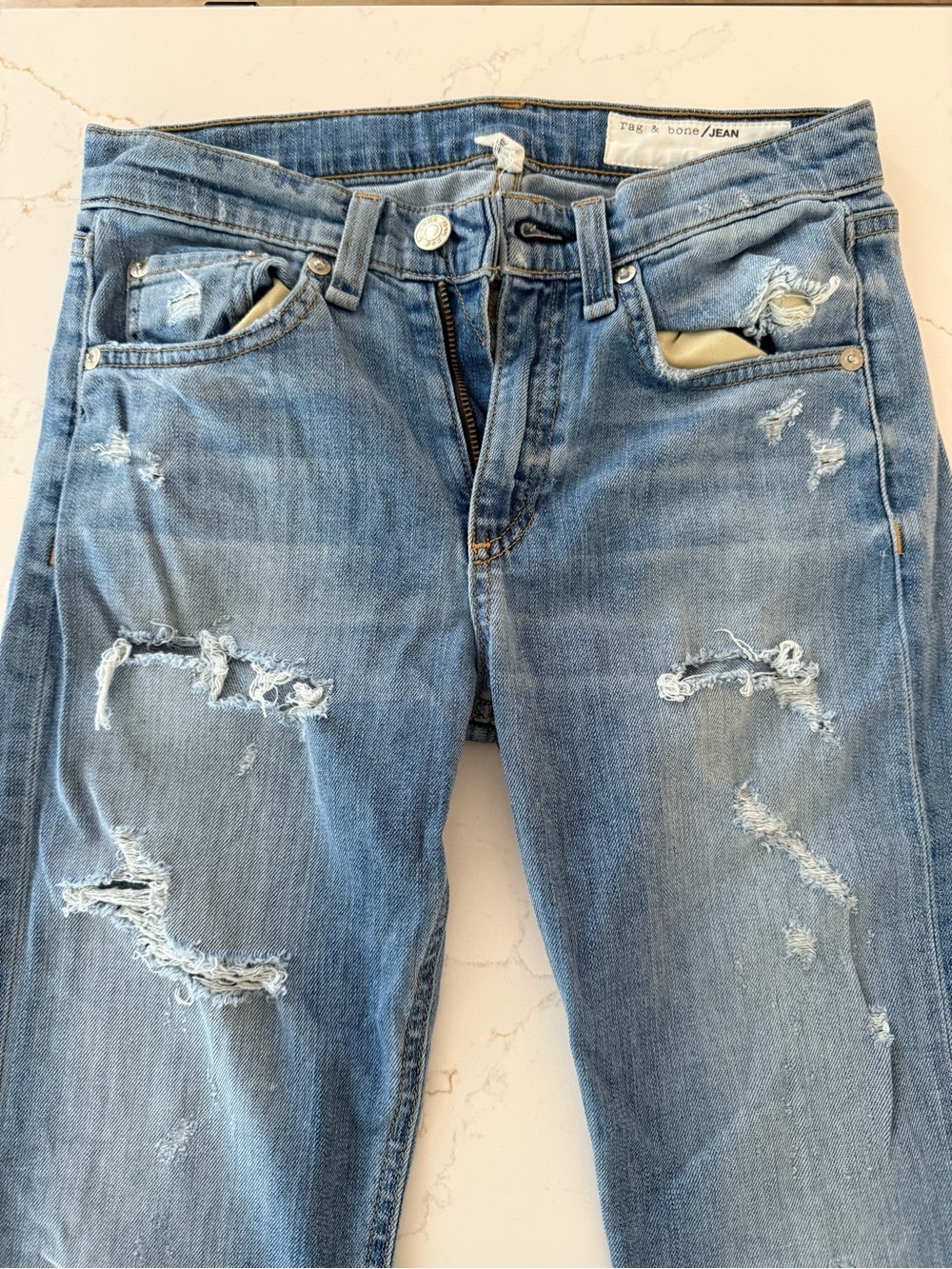 Rag & Bone Distressed Flare Jeans Light Wash Raw Hem Bell Bottom Denim - Picture 2 of 6